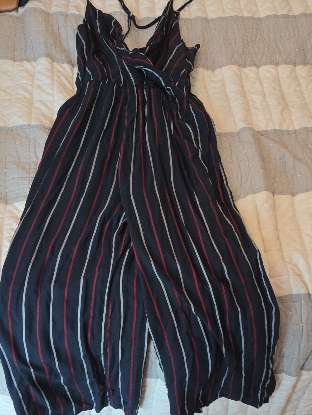 Hollister Navy Striped Spaghetti Strap Jumpsuit